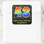 43誕生日:カラフル音楽シンボル、レインボー43 スクエアシール (バッグ)