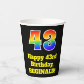 43誕生日:カラフル、おもしろい、エキサイティング、虹43 紙コップ (裏面)