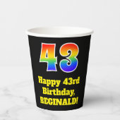 43誕生日:カラフル、おもしろい、エキサイティング、虹43 紙コップ (正面)
