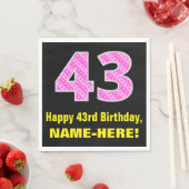 43誕生日:ピンクストライプ色のハートと"43" +名前 スタンダードランチョンナプキン (インサイチュ)
