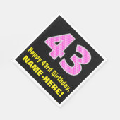 43誕生日:ピンクストライプ色のハートと"43" +名前 スタンダードランチョンナプキン (角)