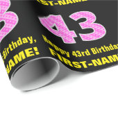 43誕生日:ピンクストライプ色のハートと"43" +名前 ラッピングペーパー (ロールコーナー)