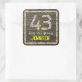 43誕生日:フローラ番号、フェイク木目、名前 スクエアシール (バッグ)