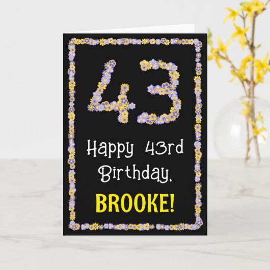 43誕生日:フローラ花数名前をカスタムする カード (黄色い花)