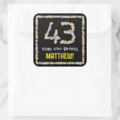 43誕生日:フローラ花数名前をカスタムする スクエアシール (バッグ)