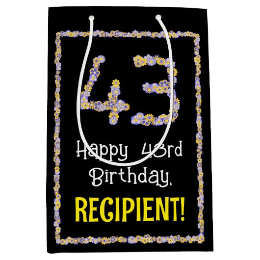 43誕生日:フローラ花数名前をカスタムする ミディアムペーパーバッグ (正面)