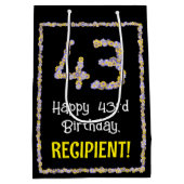 43誕生日:フローラ花数名前をカスタムする ミディアムペーパーバッグ (裏面)