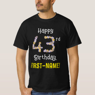 43誕生日:フローラ花数"43" +名前 Tシャツ