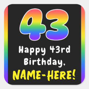 43誕生日:レインボースペクトル# 43、名前をカスタムする スクエアシール