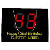 43誕生日:レッドデジタルクロックスタイル"43" +名前 ラージペーパーバッグ (裏面)