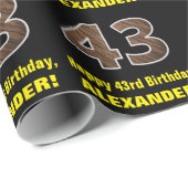 43誕生日:名前フェイク&木目パターン「43」 ラッピングペーパー (ロールコーナー)