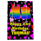 43誕生日:愛するハートパターン、虹# 43 ミディアムペーパーバッグ (正面)