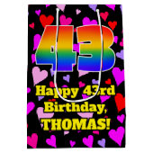 43誕生日:愛するハートパターン、虹# 43 ミディアムペーパーバッグ (裏面)