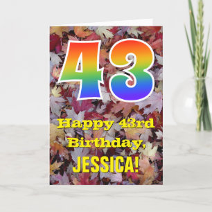 43誕生日、素朴紅葉、虹「43」 カード