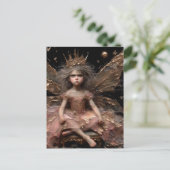 43.いらだたしくて愛らしい妖精のピンクと金ゴールド ポストカード (スタンド正面)