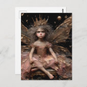 43.いらだたしくて愛らしい妖精のピンクと金ゴールド ポストカード (正面/裏面)