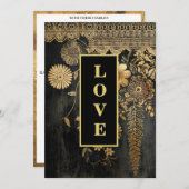 *~ 43 QR RSVP AR26 Gold Lace LOVE Luxury Wedding  招待状 (正面/裏面)