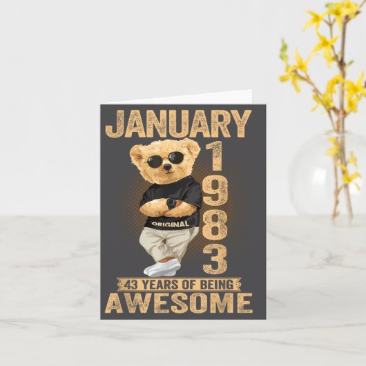 43 Year Old January 1983 Teddy Bear 43rd Birthday  カード (黄色い花)