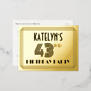 43rd誕生日パーティー～アールデコスタイル「43」 +名前 箔招待状ポストカード