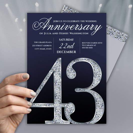 43rd Anniversary Diamond Silver Navy Blue 招待状