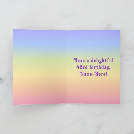 43rd Birthday — Fun Cake & Candles, w/ Custom Name カード (内部)