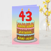 43rd Birthday — Fun Cake & Candles, w/ Custom Name カード (黄色い花)