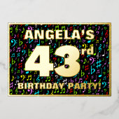 43rd Birthday Party —おもしろい、音楽カラフル記号 箔招待状 (正面)
