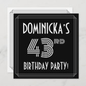 43rd Birthday Party:アールデコスタイル(名前をカスタムする付き) 招待状 (正面/裏面)