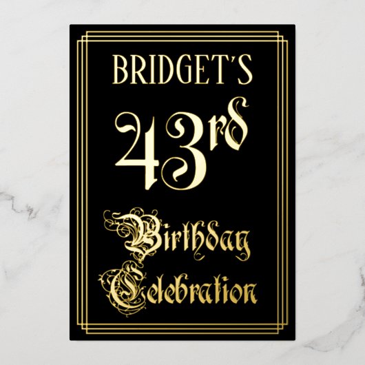 43rd Birthday Party – スクリプファンシートと名前をカスタムする 箔招待状 (正面)