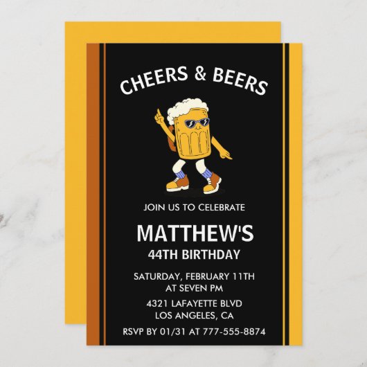 44おもしろい歳の誕生日招待状応援とビール 招待状 (正面/裏面)