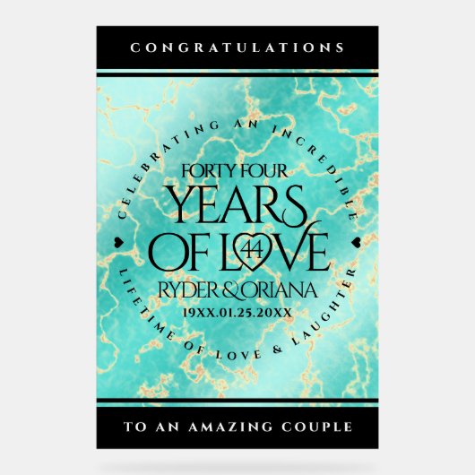 44エレガントターコイズ結婚記念日 アクリルサイン (正面)