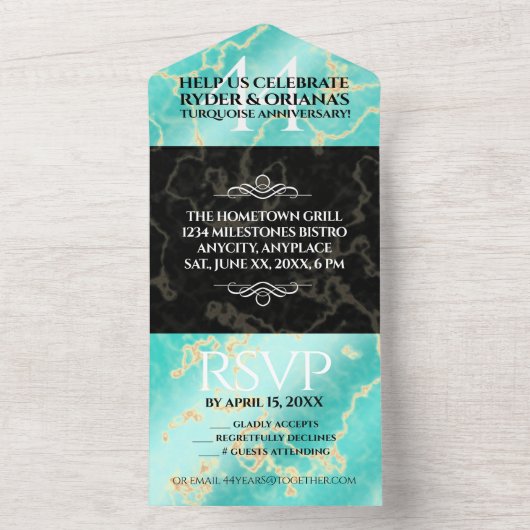 44エレガントターコイズ結婚記念日 オールインワン招待状 (内側)