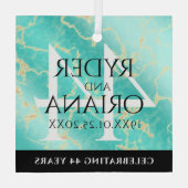 44エレガントターコイズ結婚記念日 ガラスオーナメント (裏面)