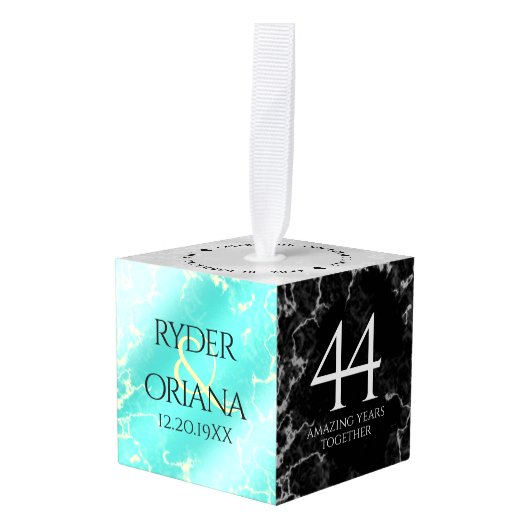 44エレガントターコイズ結婚記念日 キューブオーナメント (正面アングル)