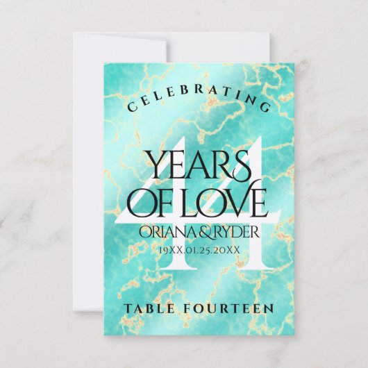 44エレガントターコイズ結婚記念日 サンキューカード (正面)