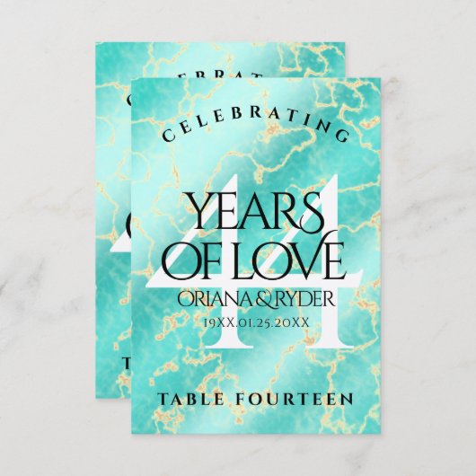 44エレガントターコイズ結婚記念日 サンキューカード (正面/裏面)