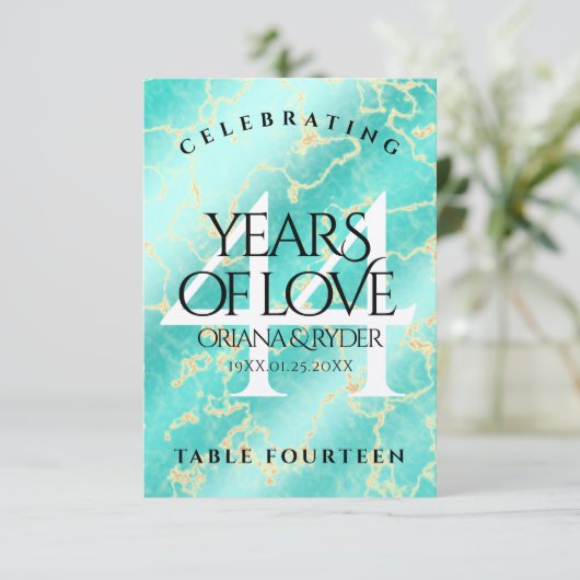 44エレガントターコイズ結婚記念日 サンキューカード (スタンド正面)