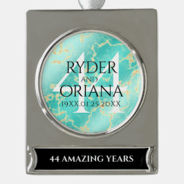 44エレガントターコイズ結婚記念日 シルバープレートバナーオーナメント