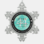 44エレガントターコイズ結婚記念日 スノーフレークピューターオーナメント (正面)