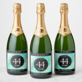 44エレガントターコイズ結婚記念日 スパークリングワインラベル (ボトル)