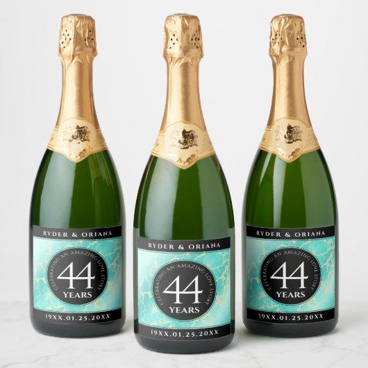 44エレガントターコイズ結婚記念日 スパークリングワインラベル (ボトル)