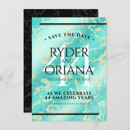 44エレガントターコイズ結婚記念日 セーブザデート (正面/裏面)