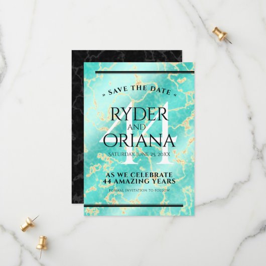 44エレガントターコイズ結婚記念日 セーブザデート (正面/裏面インサイチュ)