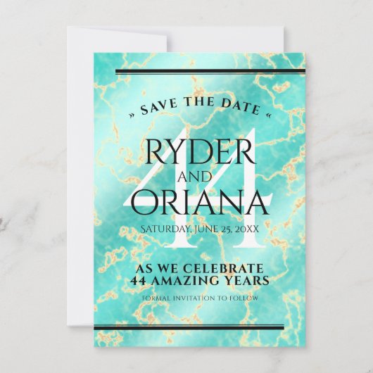 44エレガントターコイズ結婚記念日 セーブザデート (正面)
