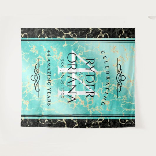 44エレガントターコイズ結婚記念日 タペストリー (正面(横))