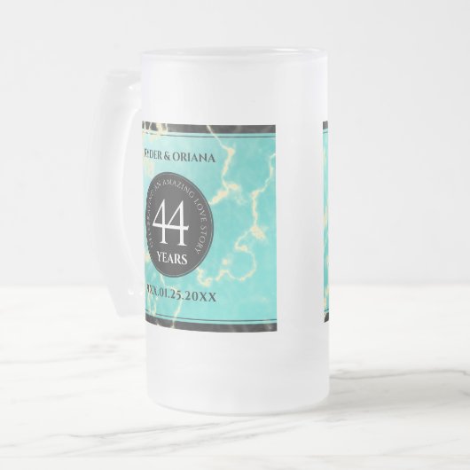 44エレガントターコイズ結婚記念日 フロストグラスビールジョッキ (正面左)