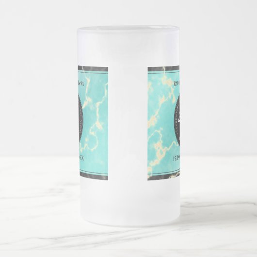 44エレガントターコイズ結婚記念日 フロストグラスビールジョッキ (中央)
