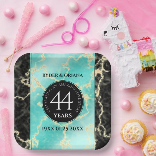 44エレガントターコイズ結婚記念日 ペーパープレート (パーティー)