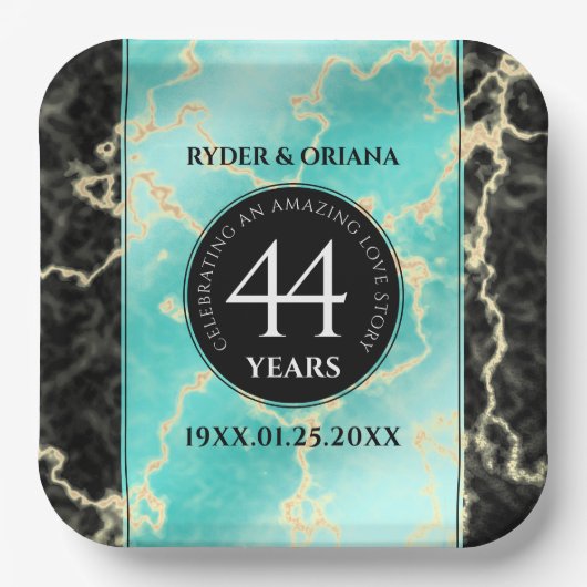 44エレガントターコイズ結婚記念日 ペーパープレート (正面)