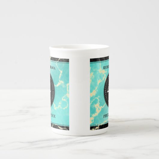 44エレガントターコイズ結婚記念日 ボーンチャイナマグカップ (正面)